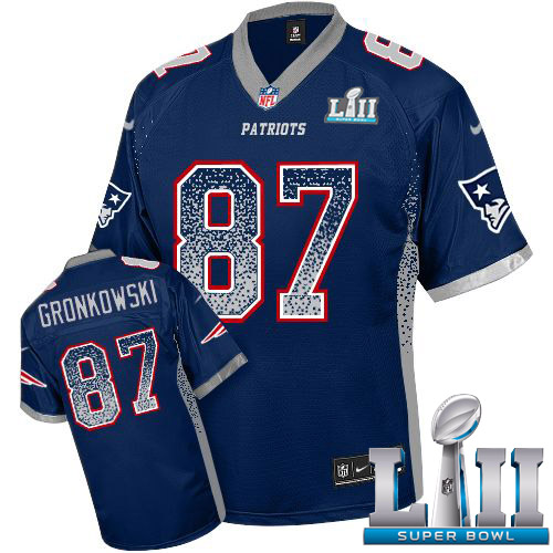 Nike Patriots #87 Rob Gronkowski Navy Blue Team Color Super Bowl LII Men's Stitched NFL Elite Drift Fashion Jersey